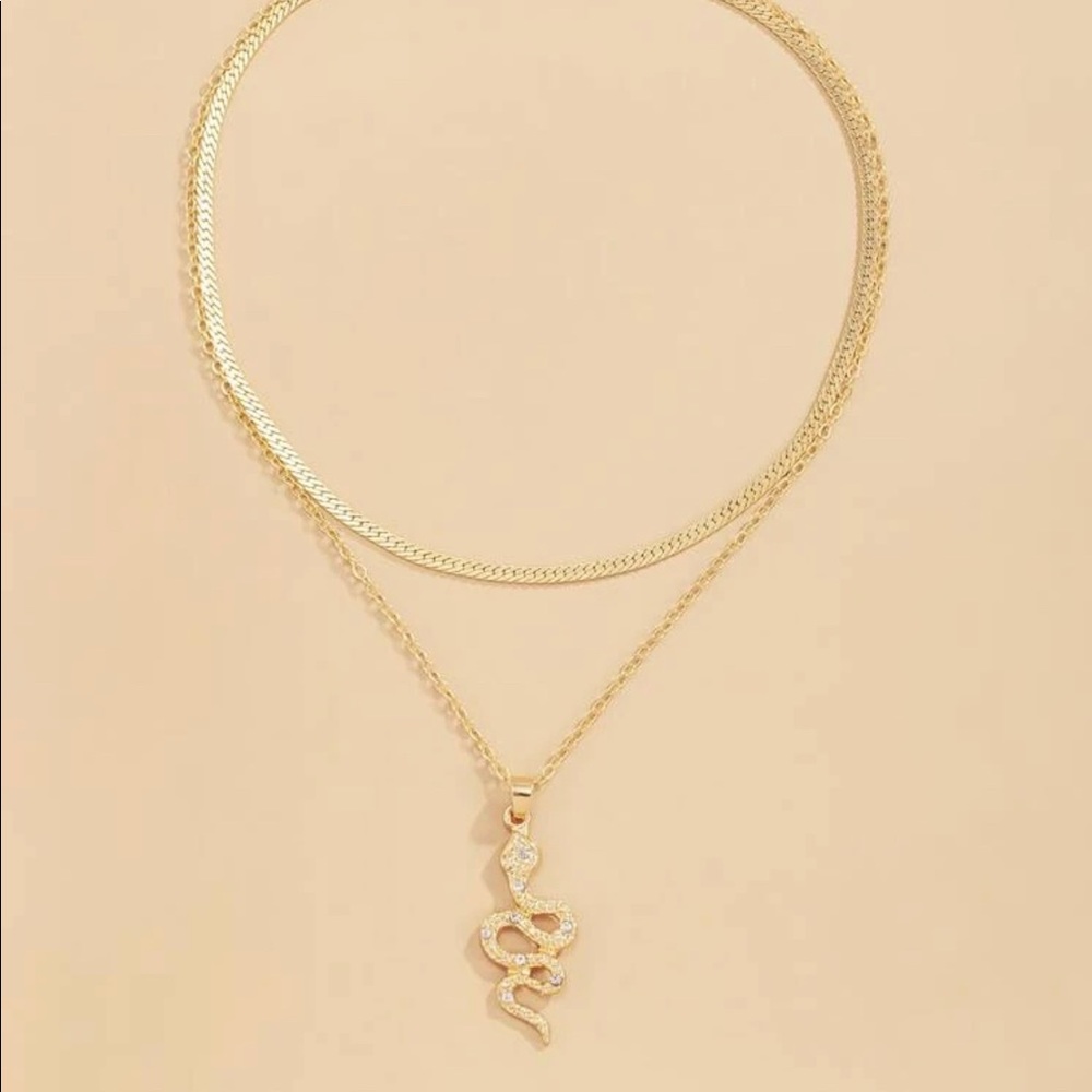 Rhinestone Snake Layered Chain Necklace - Picture 3 of 5